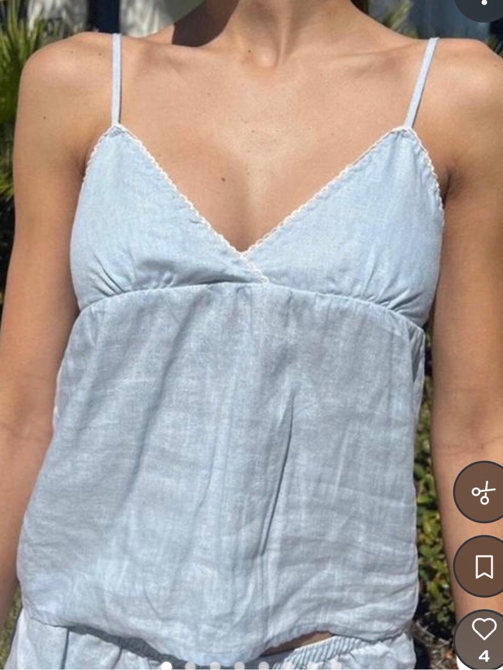 Brandy Melville Light Blue Lace-Trim Spaghetti Strap Tank